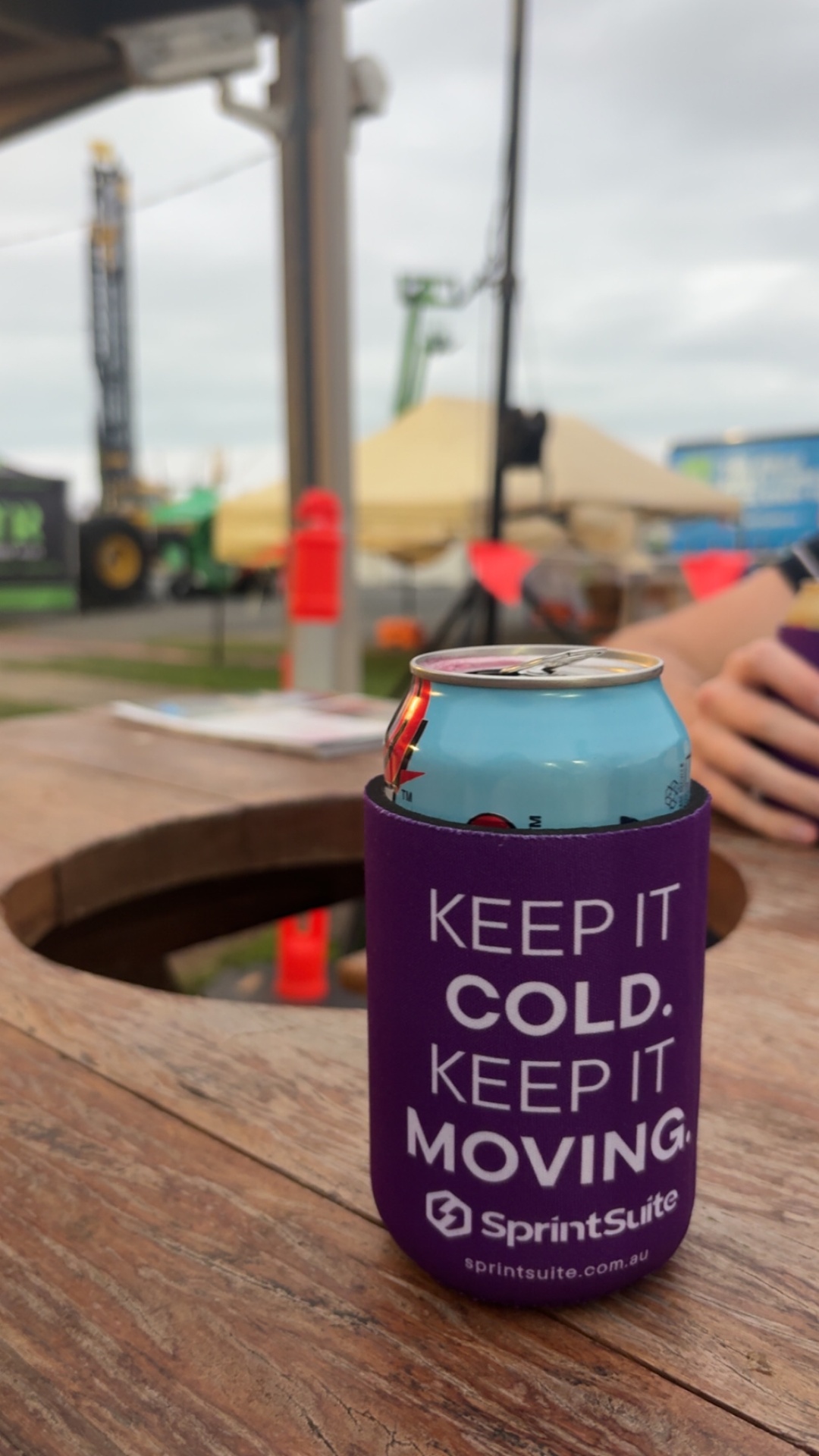 SprintSuite 'keep it cold, keep it moving' stubby holder at QME 2026