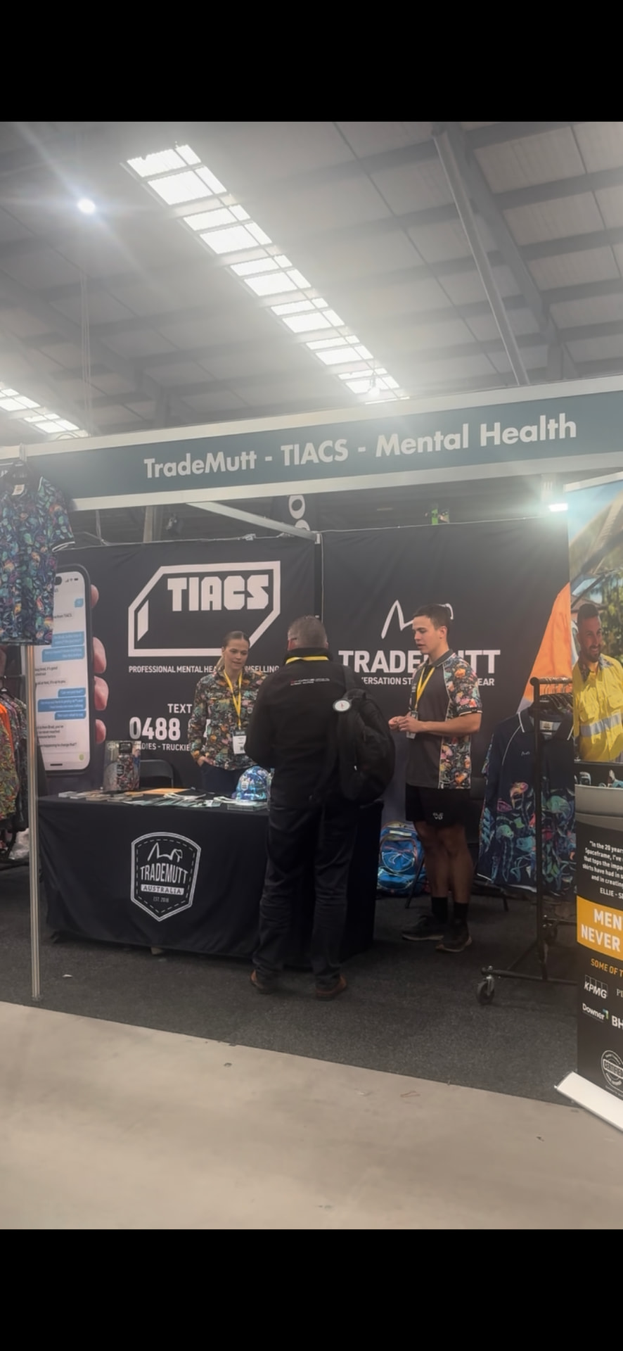 TIACS and TradeMutt mental health stand at a mining industry expo