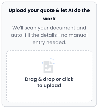 SprintSuite new purchase request screen with drag and drop AI quote upload