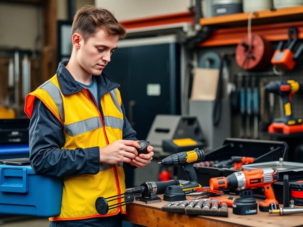 Apprentice with tools and equipment in workshop