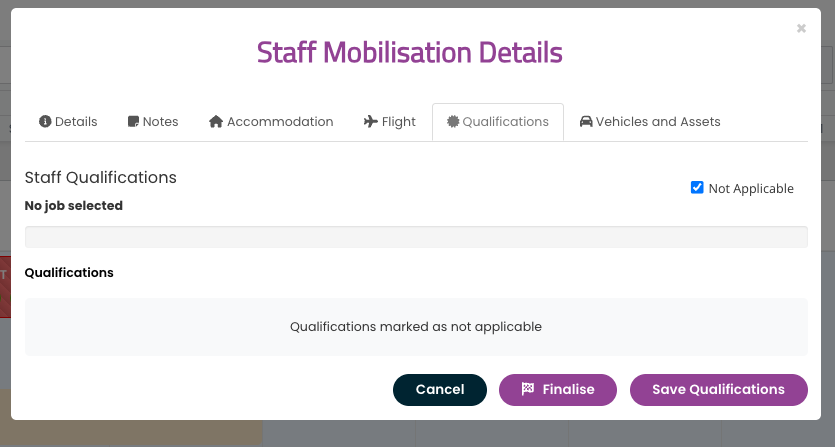 SprintSuite staff mobilisation qualifications tracking interface