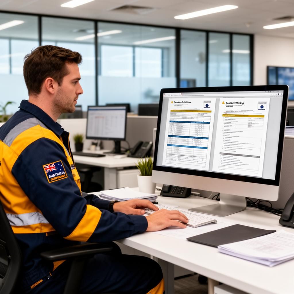 Contractor reviewing tender documentation in office