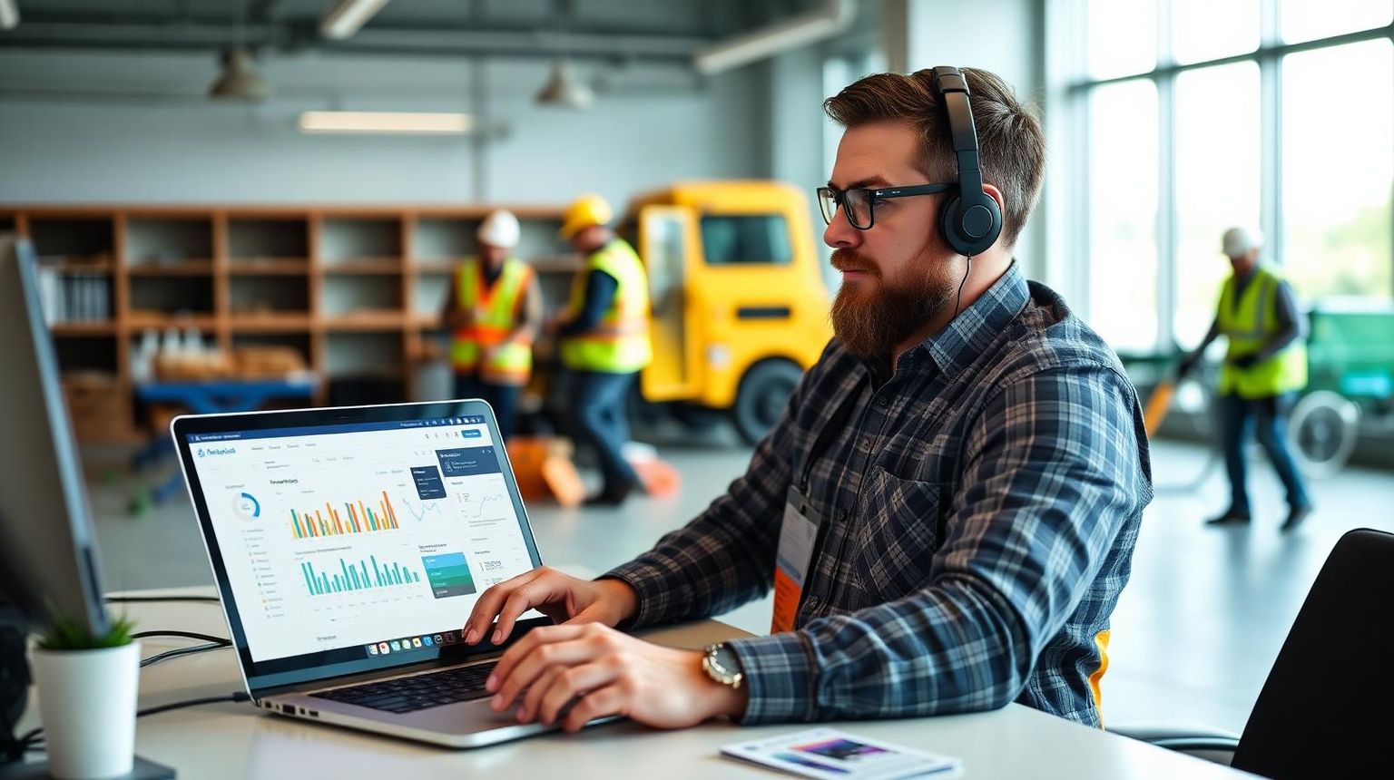 Operations manager monitoring real-time job updates from field teams