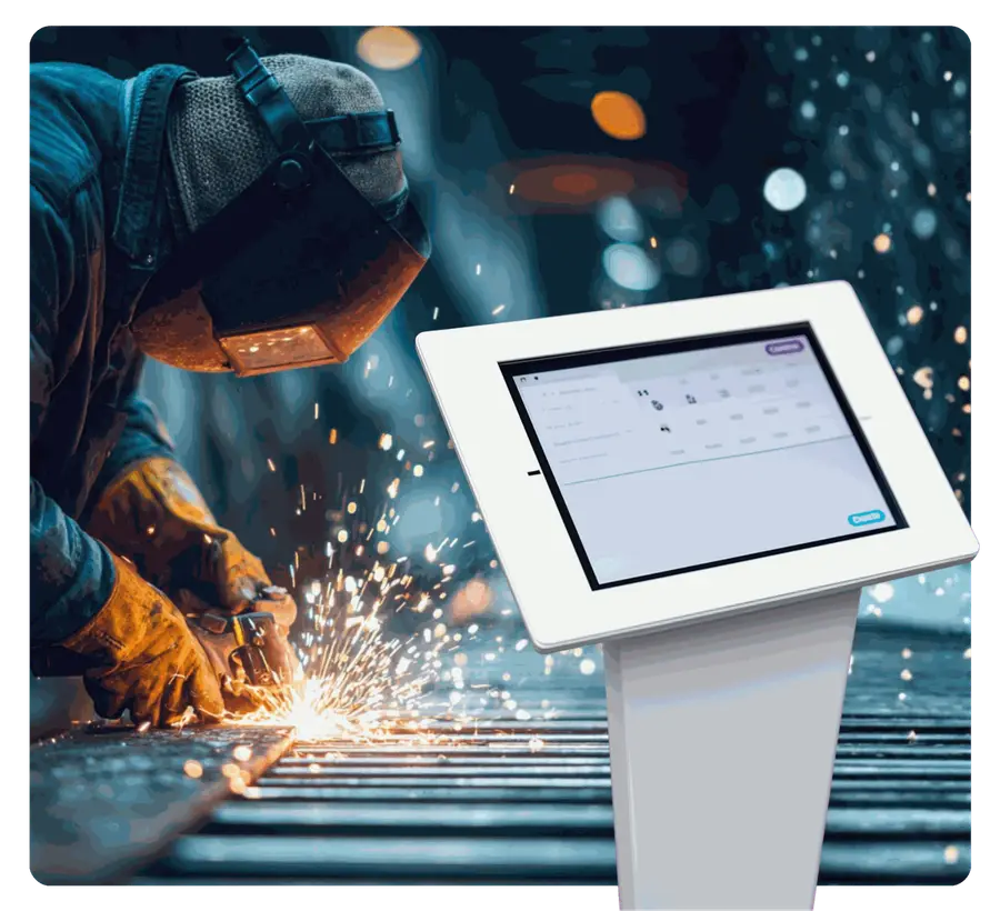 Welder working in a heavy fabrication workshop