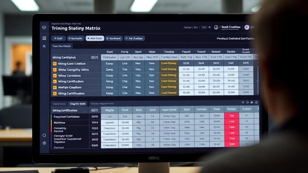 Training matrix dashboard showing worker certifications and expiry dates