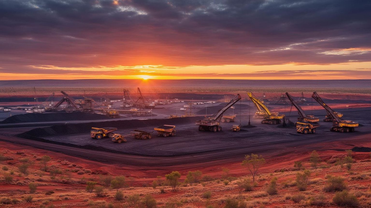 Bowen Basin mining operations at sunrise in Queensland Australia