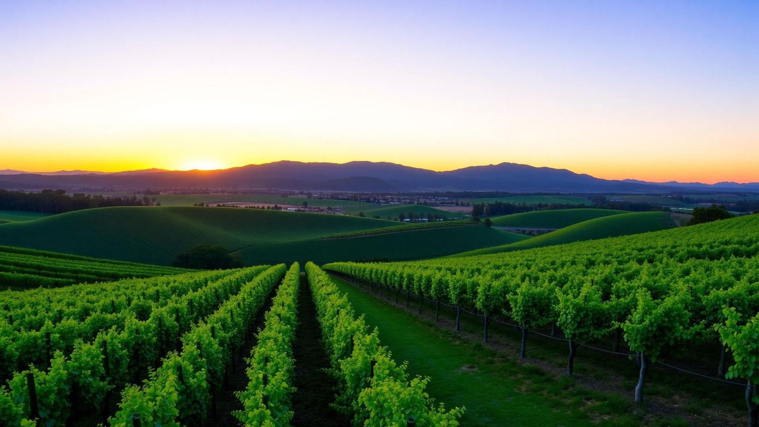 Rolling Hunter Valley vineyards at sunset near the venue of the 2026 NSW Mining HSEC Conference