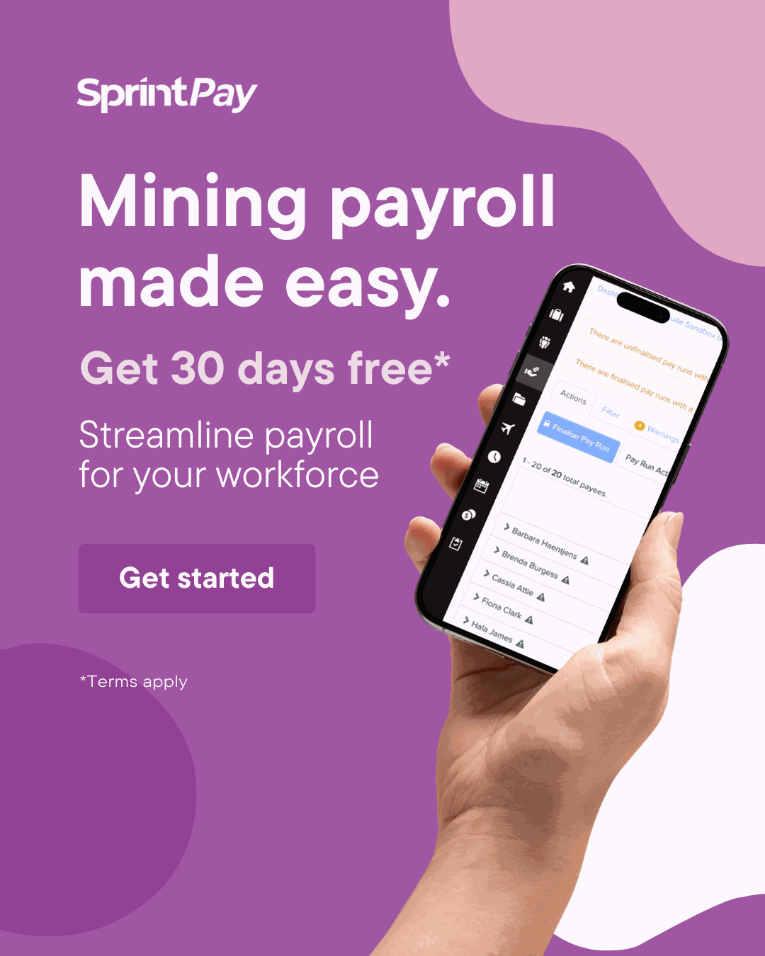 SprintPay 30 days free - Mining payroll made easy