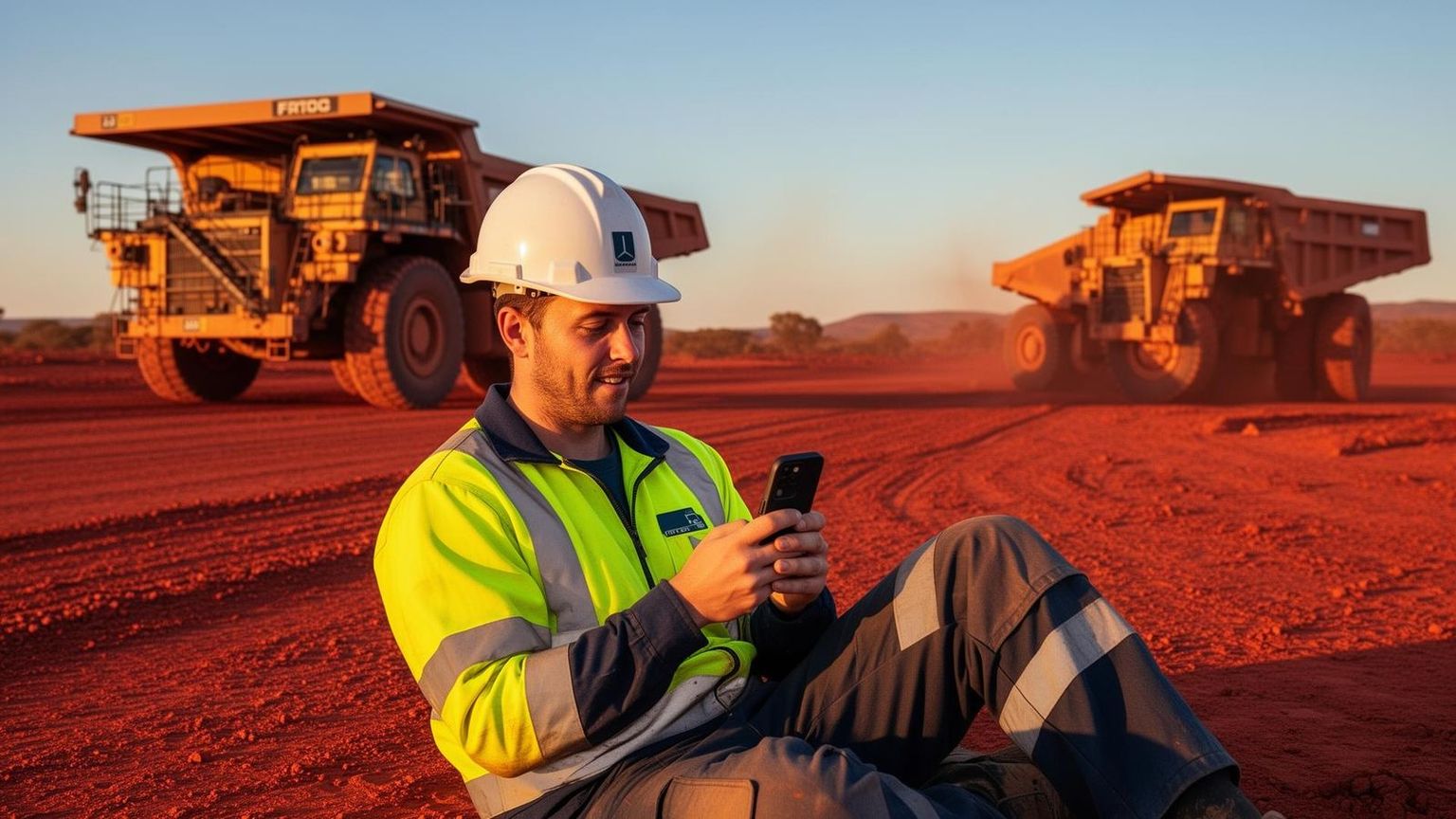 Mining worker using phone to access mental health support at remote site