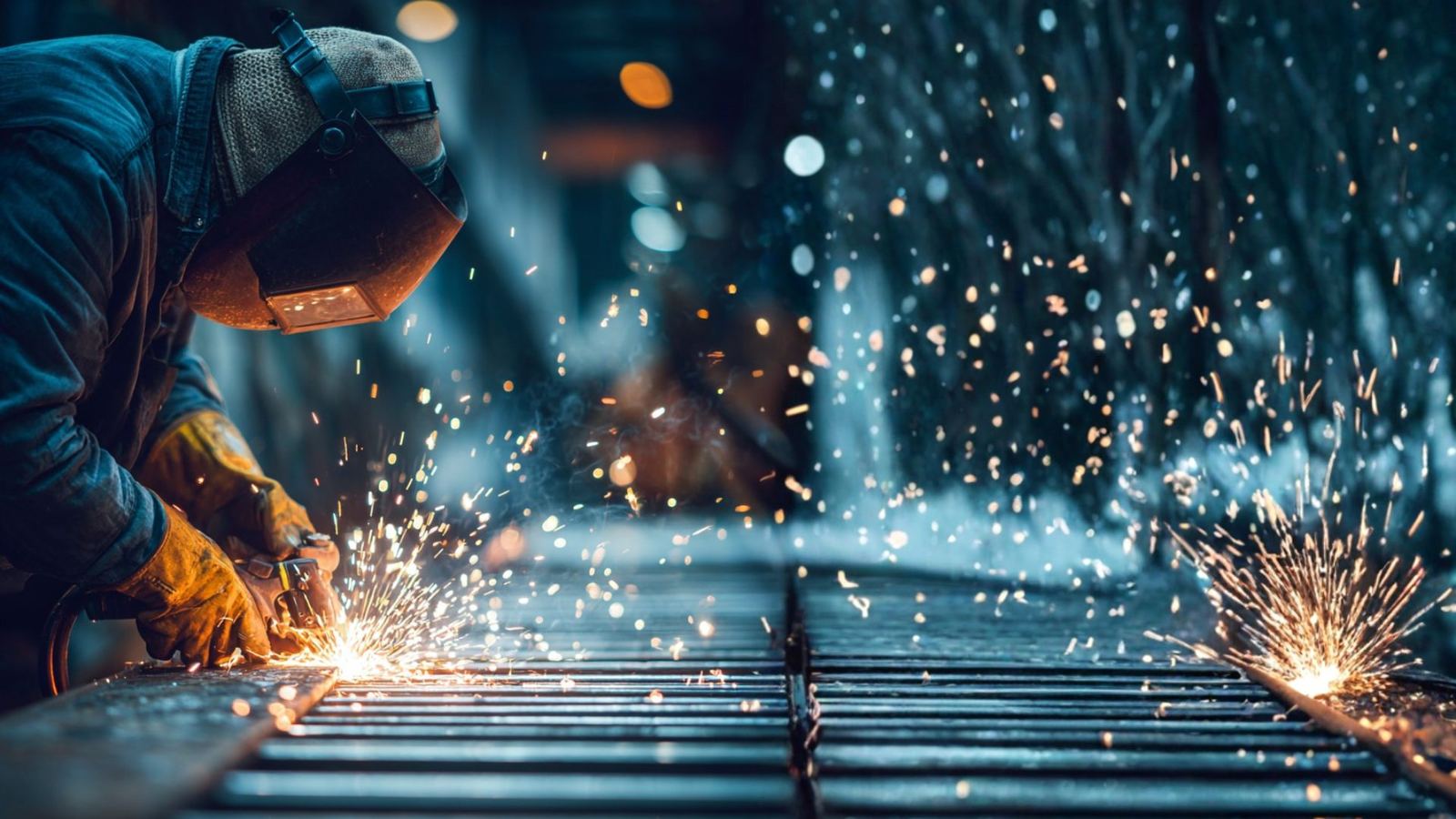 Boilermaker welding a fabricated component in a workshop